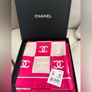NWT-CHANEL Silk CC Checkered Square Scarf